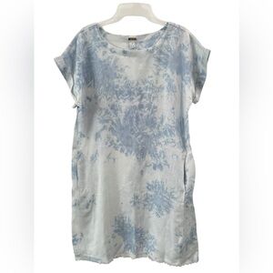 MAGASCHONI CLOUDY DAY TIE DYE 100%LINEN Blue White Dress Size S